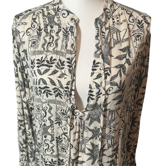 Free People Mia Tunic Blouse Cream Black Aztec Print Boho Long Sleeve Top XS - Picture 9 of 16
